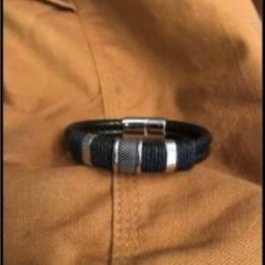 Stainless Steel and Leather Barrel Bracelet